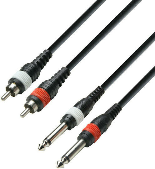 Adam Hall Кабел 2x 6,3 мм мъжки - 2x RCA мъжки 3м Черен (K3TPC0300M)