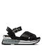 Liu Jo Maxi Leather Women's Flat Sandals with Strap in Black Color