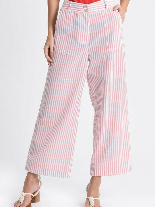 Molly Bracken Women's High-waisted Fabric Trousers Striped Pink