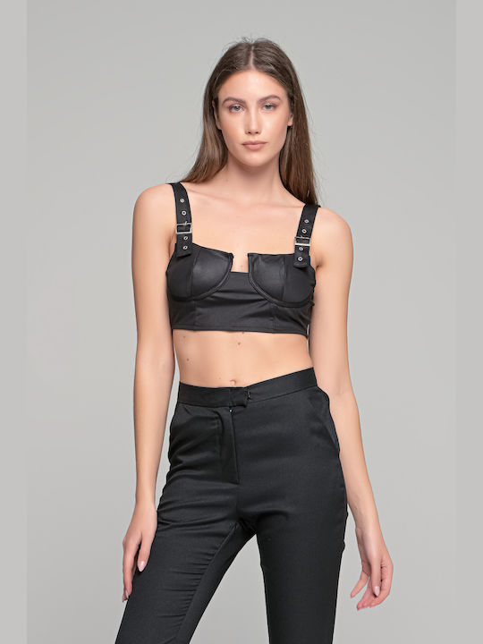 LikeMe Αμάνικο Βραδινό Crop Top Μαύρο