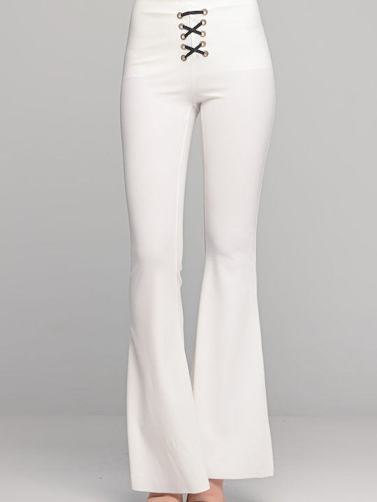 LikeMe Γυναικεία Ψηλόμεση Υφασμάτινη Παντελόνα με Λάστιχο σε Λευκό Χρώμα