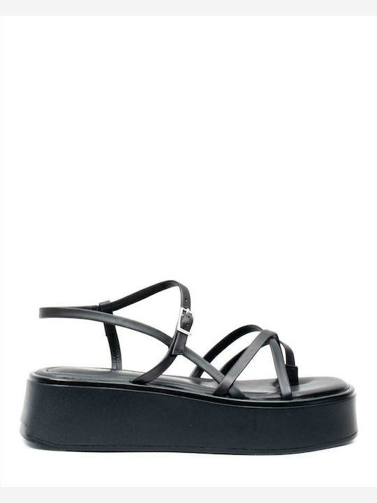Courtney Δερμάτινα Γυναικεία Σανδάλια Flatforms Μαύρα