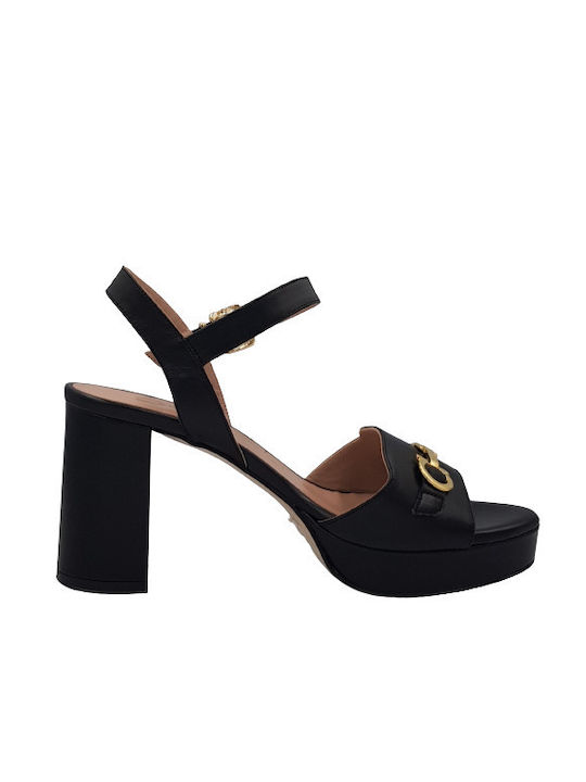 Mourtzi Platform Leather Women's Sandals with Ankle Strap Black