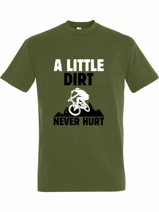 T-shirt Unisex " A Little Dirt Never Hurt, Ride, Bike, Mountain ", Light Army