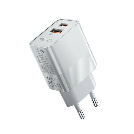 Yesido Зарядно без кабел 20W Quick Charge 3.0 Бял (YC32)