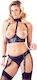 Cottelli Collection Bondage Σετ Chest Harness & Garter-Panty Mattlook Μαύρο