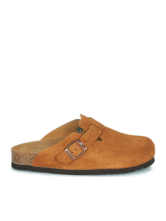 Scholl Fae Leather Winter Women's Slippers Brown