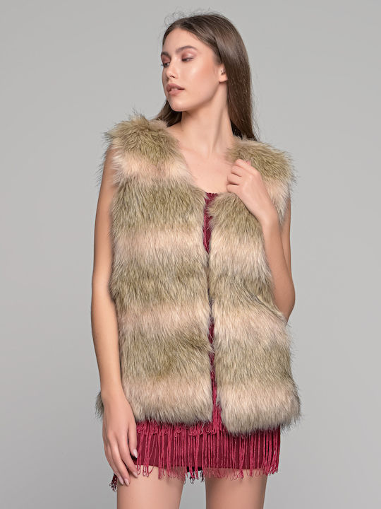 LikeMe Women's Sleeveless Short Fur Brown
