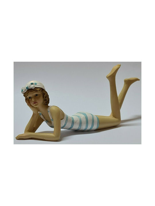 SP Souliotis Decorative Statuette Made of Plastic Swimmer White Swimsuit with Blue Stripes 39-71077AG 15cm
