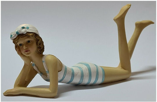 SP Souliotis Figurină Decorativă Statuetă Din Plastic Înotătoare Albă Cu Costum De Baie Albastru Cu Dungi 15cm