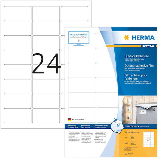 Herma 960 Self-Adhesive Rectangular A4 Labels 63.3x33.9mm