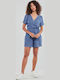 Women's Denim Short Sleeve One-piece Shorts Medium Blue Denim