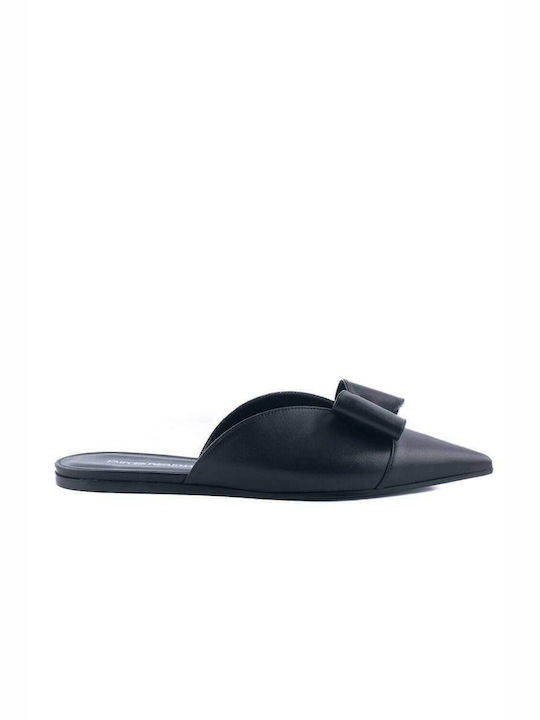 Emporio Armani Flat Δερμάτινα Mules σε Μαύρο Χρώμα
