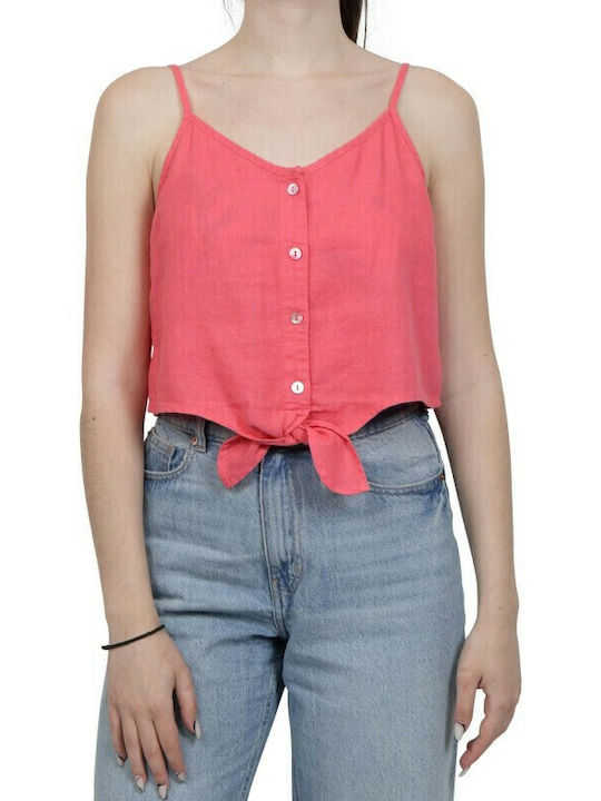 Only Damen Sommer Crop Top Leinen mit Trägern C...