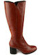 Leather Medium Heel Women's Boots with Zipper Tabac Brown