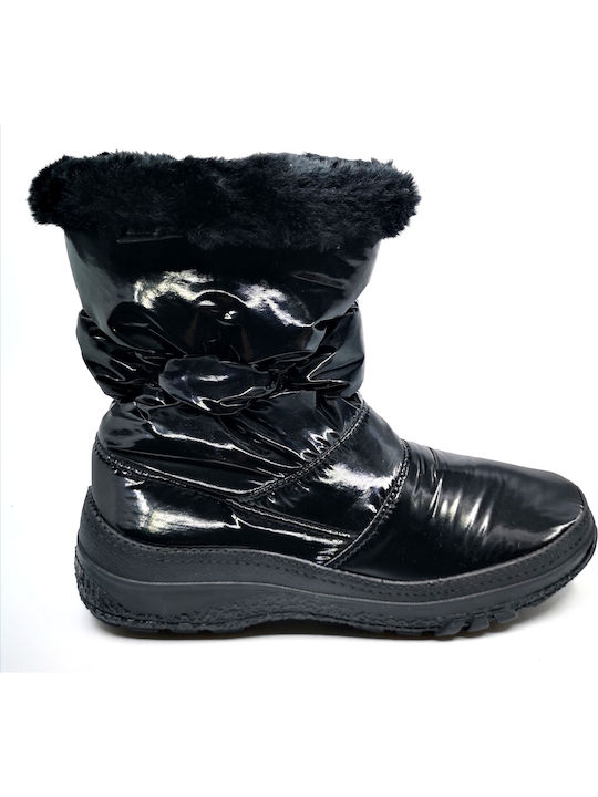 Patent Leather Snow Boots with Fur Black
