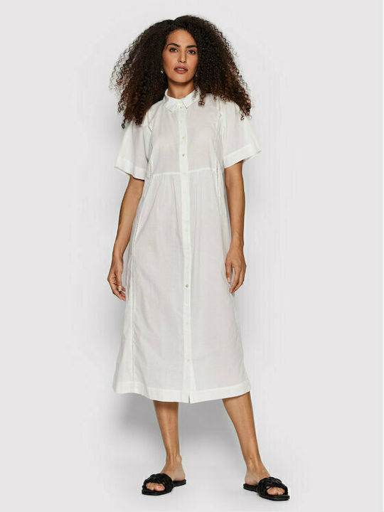 Vero Moda Midi Καλοκαιρινό All Day Φόρεμα με Κουμπιά Λευκό