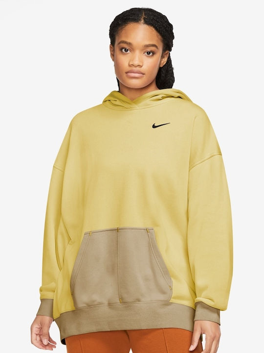 SWOOSH Μακρύ Γυναικείο Φούτερ με Κουκούλα Κίτρινο