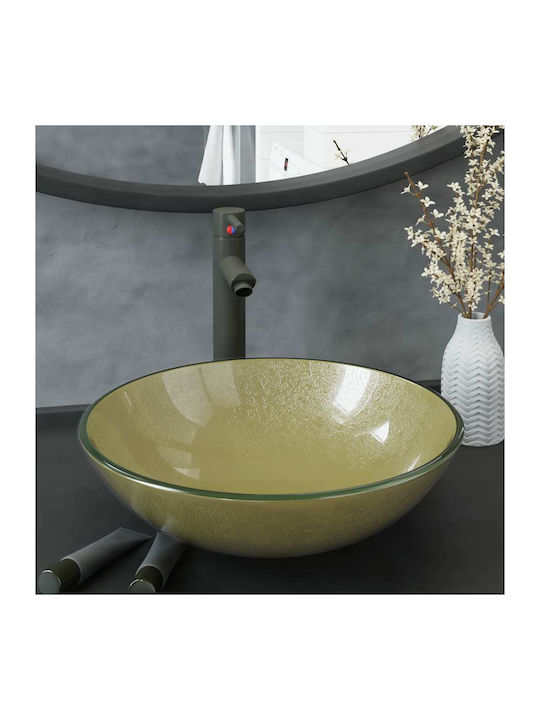 vidaXL Countertop Sink Glass with Faucet 42x42x...