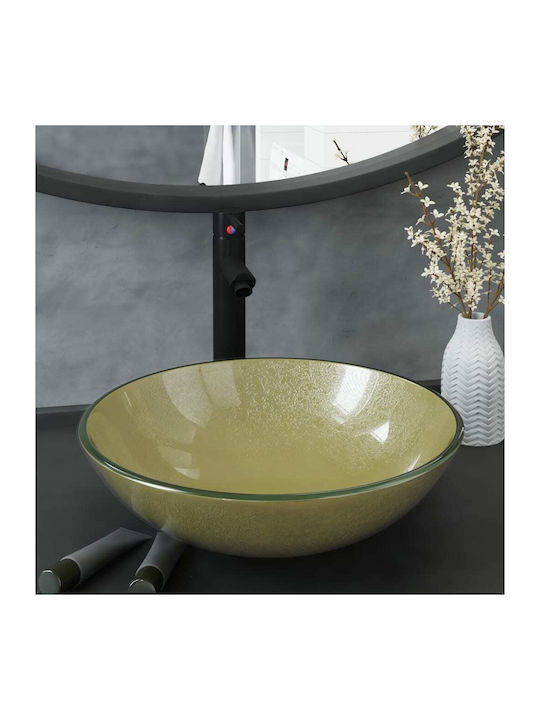 vidaXL Countertop Sink Glass 42x42x14cm Gold
