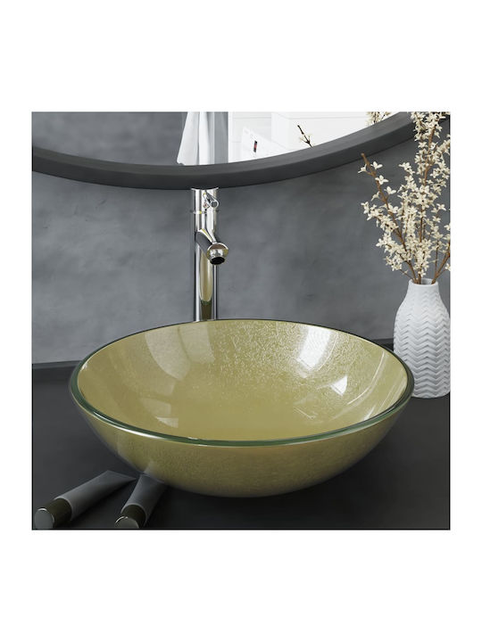 vidaXL Countertop Sink Glass with Faucet 42x42x...