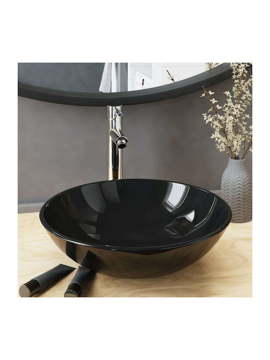 vidaXL Countertop Sink Glass 42x42x14cm Black
