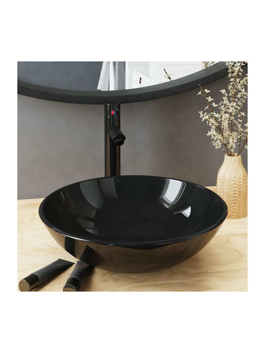 vidaXL Countertop Sink Glass 42x42x14cm Black