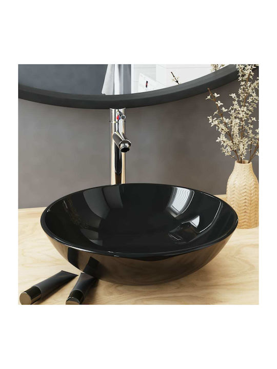 vidaXL Countertop Sink Glass with Faucet 42x42x...