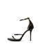 Mourtzi Leather Women's Sandals Julie with Strass & Ankle Strap Black