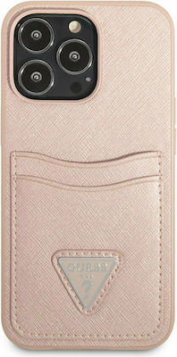 Guess Saffiano Double Card Synthetic Leather Back Cover with Credit Card Holder Pink (iPhone 13 Pro Max)