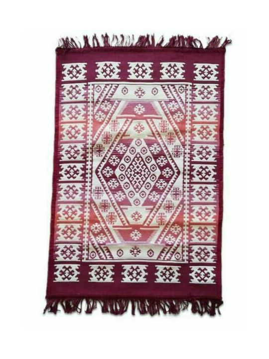 Σχέδιο D Rug Rectangular Summer Cotton with Fringes Bordeaux