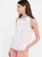Funky Buddha Women's Linen Monochrome Sleeveless Shirt White