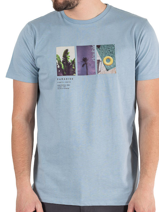 Double Men's T-Shirt Stamped Light Blue