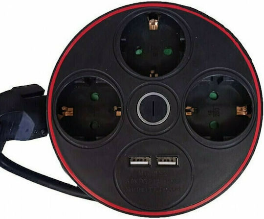 Geyer Πολύπριζο 3 Θέσεων με 2 USB-A, Διακόπτη και Καλώδιο 2m