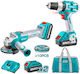 Total Set Angle Wheel & Impact Drill Driver 20V with 2 Batteries 4Ah and Case