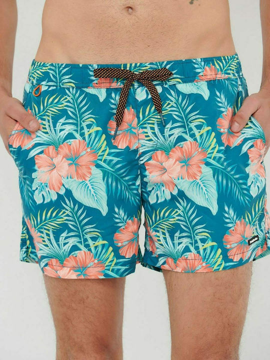 Funky Buddha Men's Swimwear Floral Shorts Teal