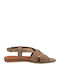 Leather Women's Flat Sandals Anatomic in Beige Color