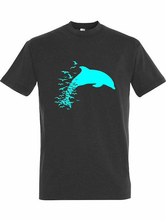 T-shirt Unisex, " Dolphin Sea Birds Design, Sea Lover ", Dark Grey