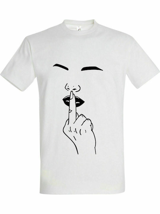 T-shirt Unisex, " Funny Middle Finger Lips Minimal ", Weiß