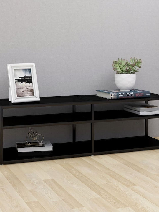 Stand TV Din Metal Și Sticlă Negru L140xA40xÎ40,5cm