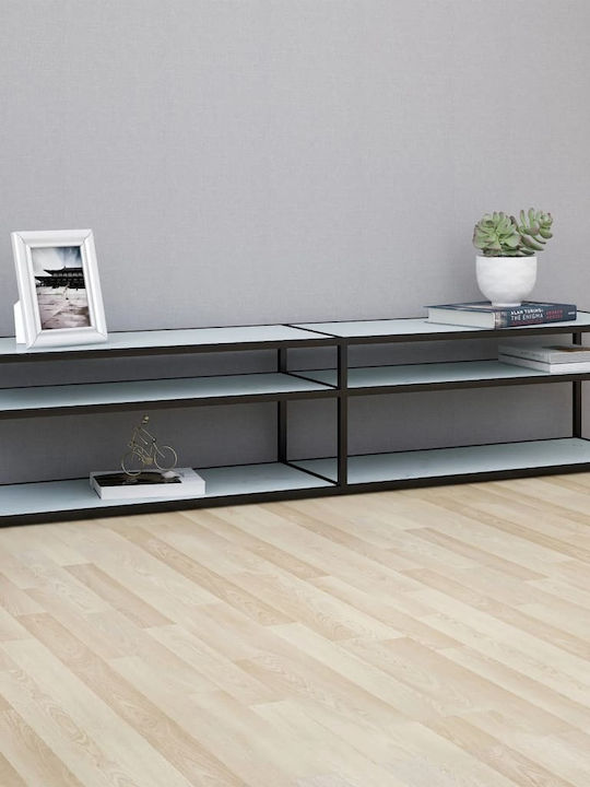 Stand TV Din Metal Și Sticlă Negru L200xA40xÎ40,5cm