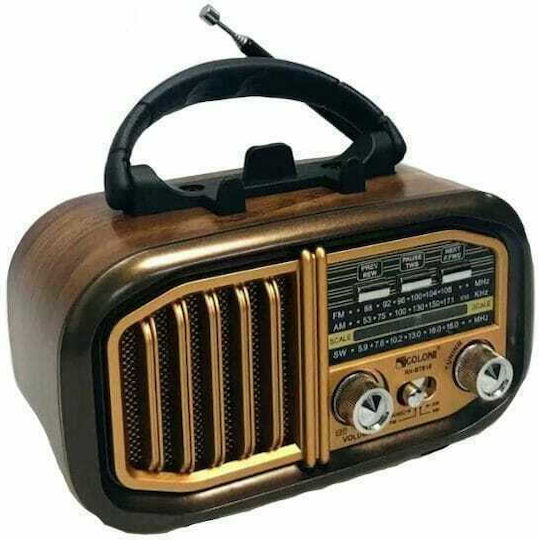 Golon RX618BT Retro Φορητό Ραδιόφωνο Επαναφορτιζόμενο με Bluetooth και USB Καφέ