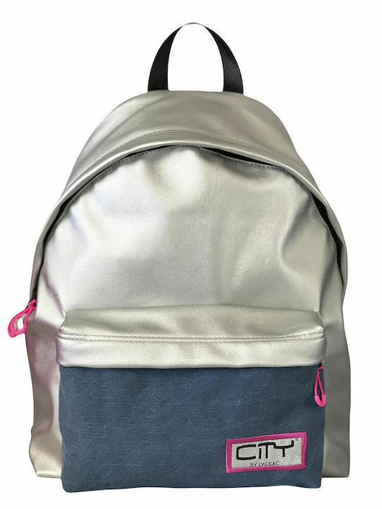 Lyc Sac City The Drop Σχολική Τσάντα Πλάτης Δημοτικού Flashy Silver 24lt