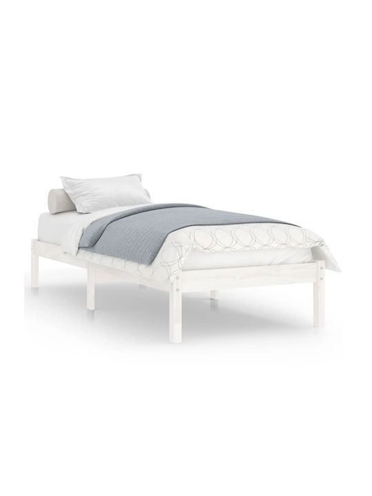 Κρεβάτι Μονό από Μασίφ Ξύλο Πεύκο UK / Λευκό με Τάβλες για Στρώμα 90x190cm