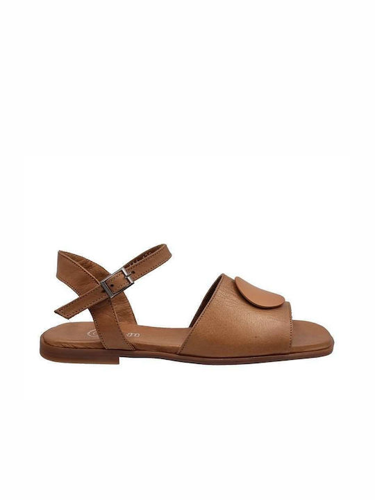 Boxer Leather Women's Flat Sandals In Tabac Brown Colour