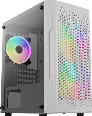 Aerocool Trinity Mini V3 Гейминг Midi Tower Компютърна кутия със странично прозорче и RGB осветление Бял