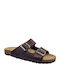 Nature Bio Leather Women's Flat Sandals in Burgundy Color