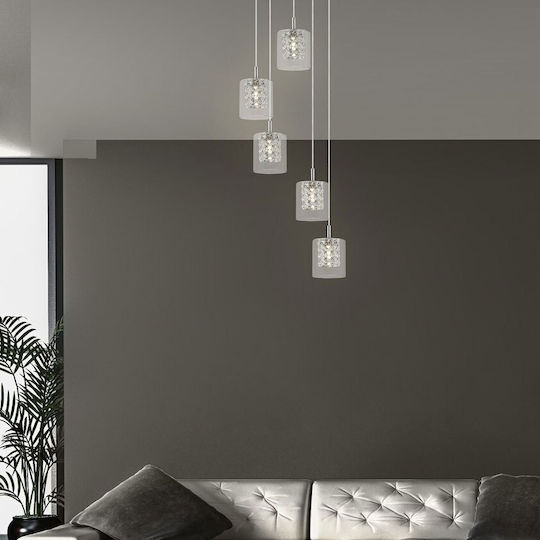 Rabalux Duchess Pendant Light Silver with Crystals for 5 Bulbs G9 39cm