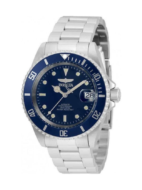 Invicta Pro Diver Ανδρικό Ρολόι 40mm Αυτόματο με Ασημί Μεταλλικό