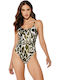 Lida 9- One-Piece Swimsuit with Open Back Animal Print Green